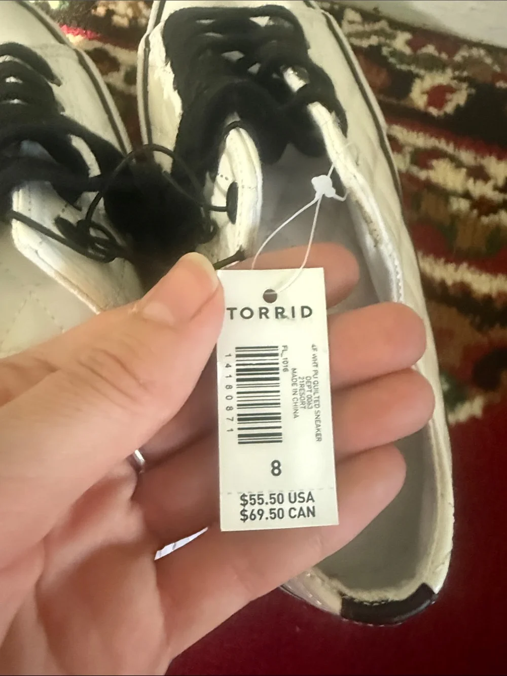 Torrid Women’s White Quilted Sneakers with Black Laces Sz 8 NWT